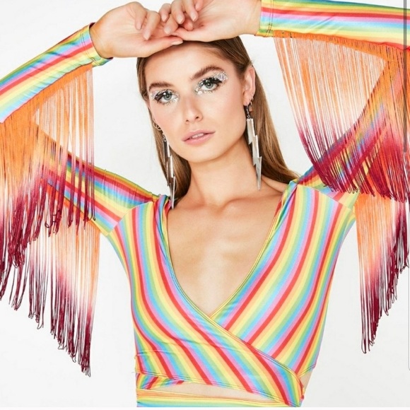Dolls Kill Tops - Wrap around fringe festival top